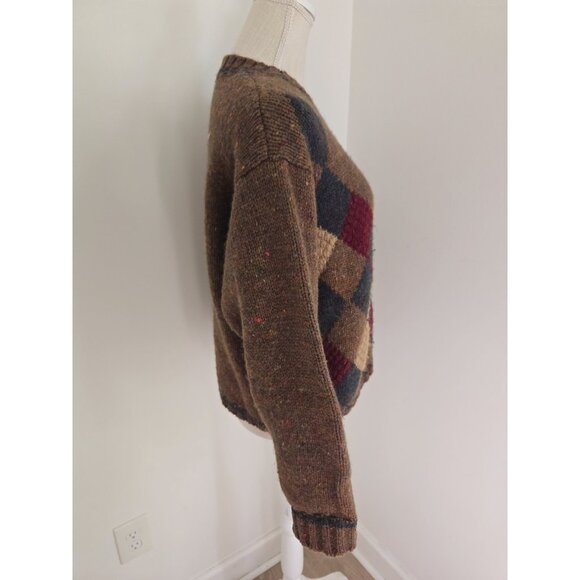 Geoffrey Beene Wool Vintage Argyle Preppy Crew Brown USA Sweater Womens Size M - Picture 8 of 11